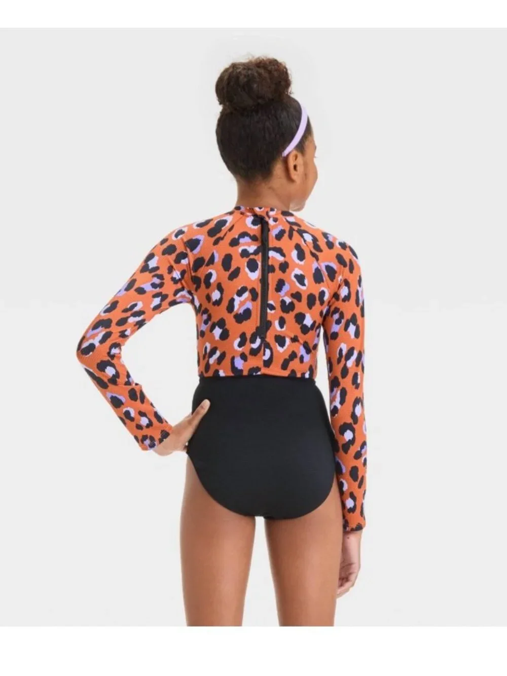 Art Class cheetah print one piece long sleeved swimsuit size girls Large 10/12